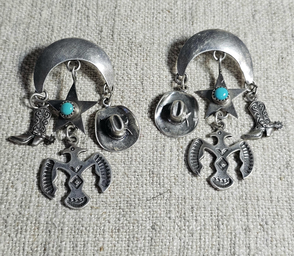 Fabulous Cowgirl Vintage Silver & Turquoise Earrings # JE 648
