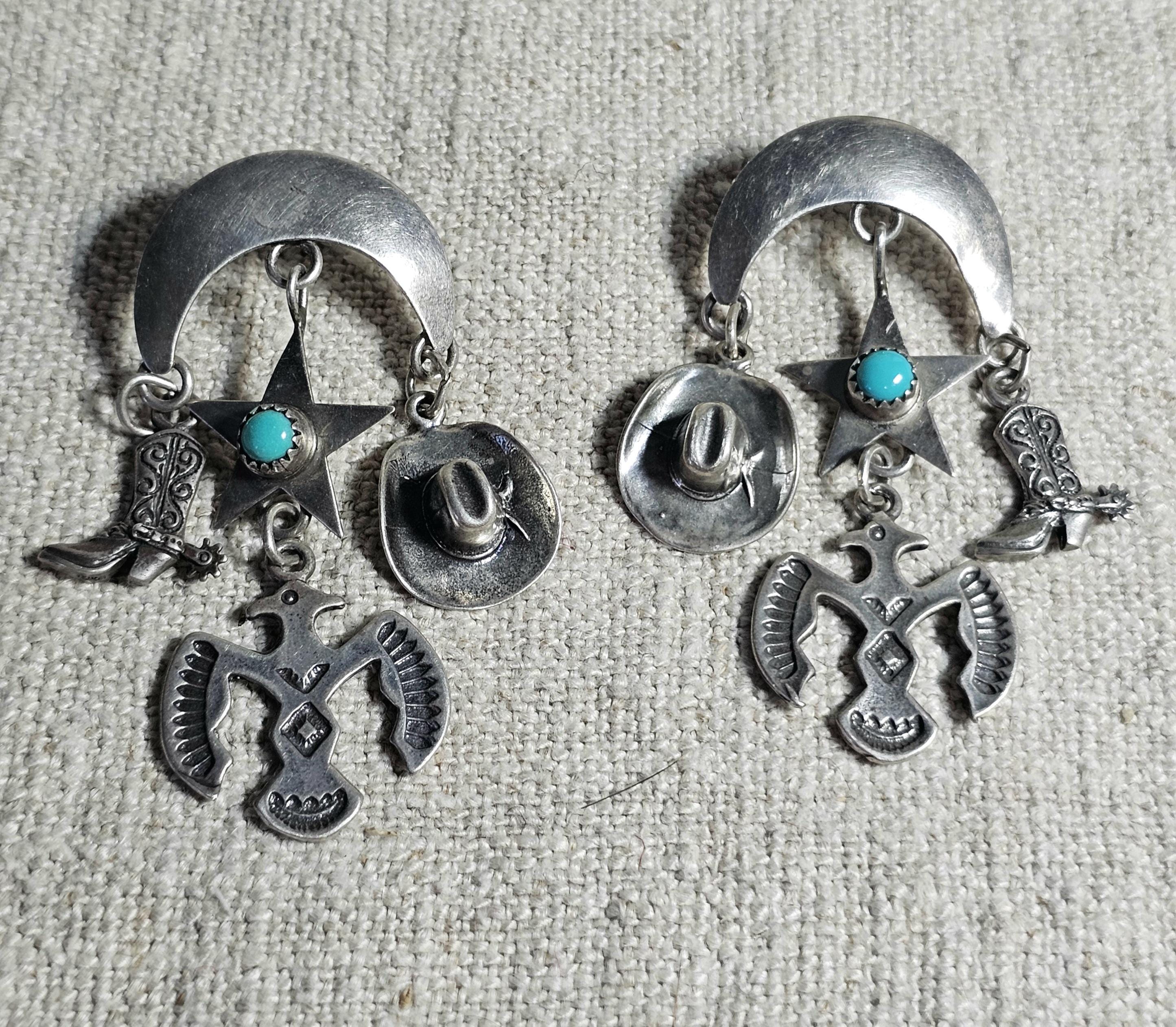 Fabulous Cowgirl Vintage Silver & Turquoise Earrings # JE 648