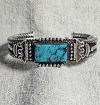 Vintage Ray Tracy Silver Blue Turquoise Cuff - Native Bracelet Old Pawn 6 3/4" wrist JB 327