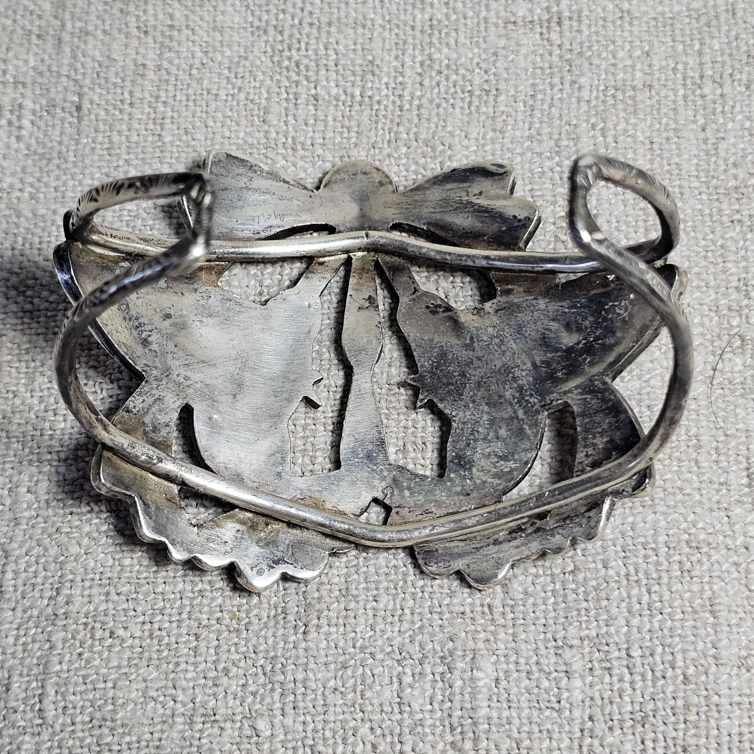 Humming Birds Zuni Inlay Sterling Silver Cuff Bracelet 6 3/4" wrist JB 316