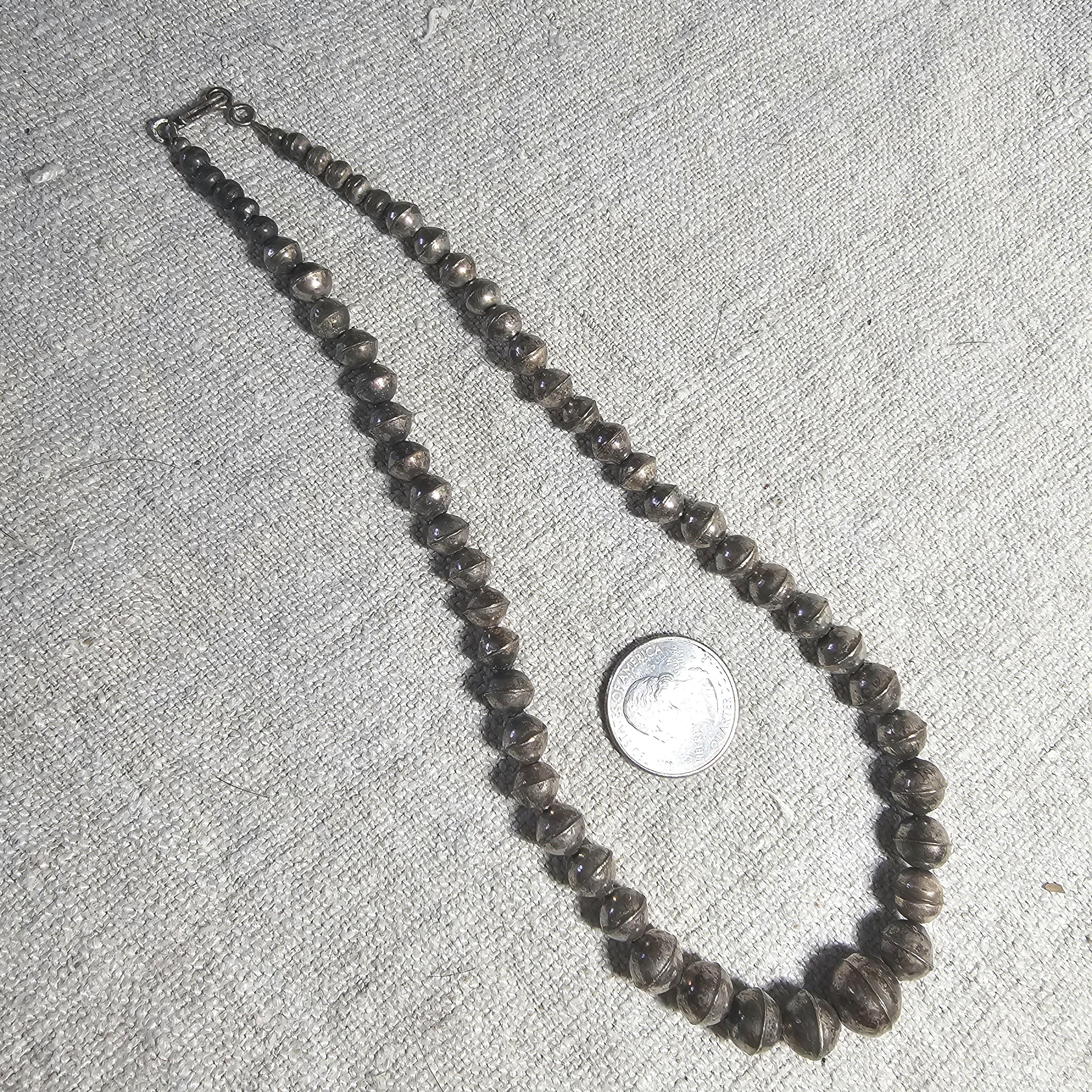 1950s 16"  Vintage Navajo Pearls Graduated Necklace Old Pawn Sterling. JN 815