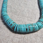 Flat Blue Turquoise Bead Heishi Necklace Old Pawn Sterling. C1950s JN 816
