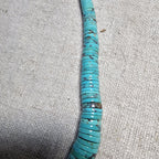 Flat Blue Turquoise Bead Heishi Necklace Old Pawn Sterling. C1950s JN 816
