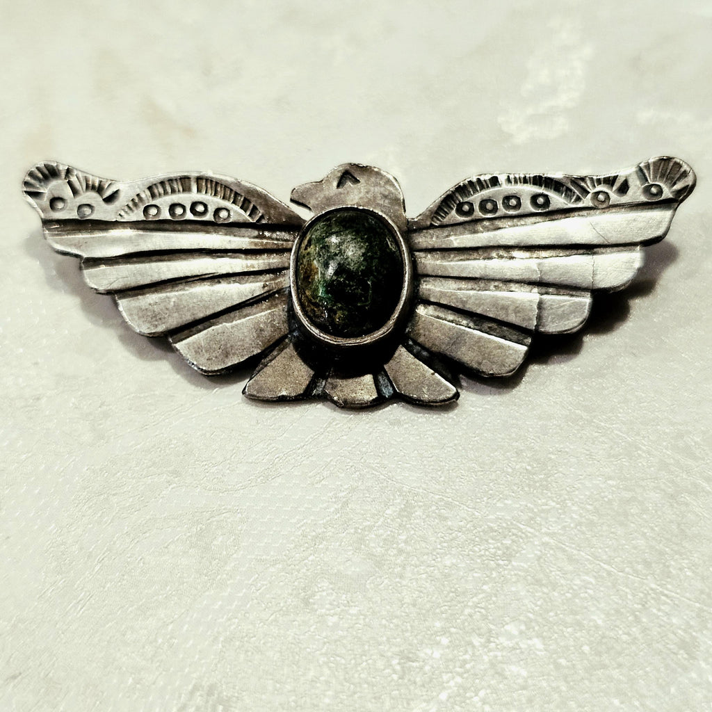 1930s Thunderbird Pin Cerillos Turquoise Native Old Pawn # JP 191
