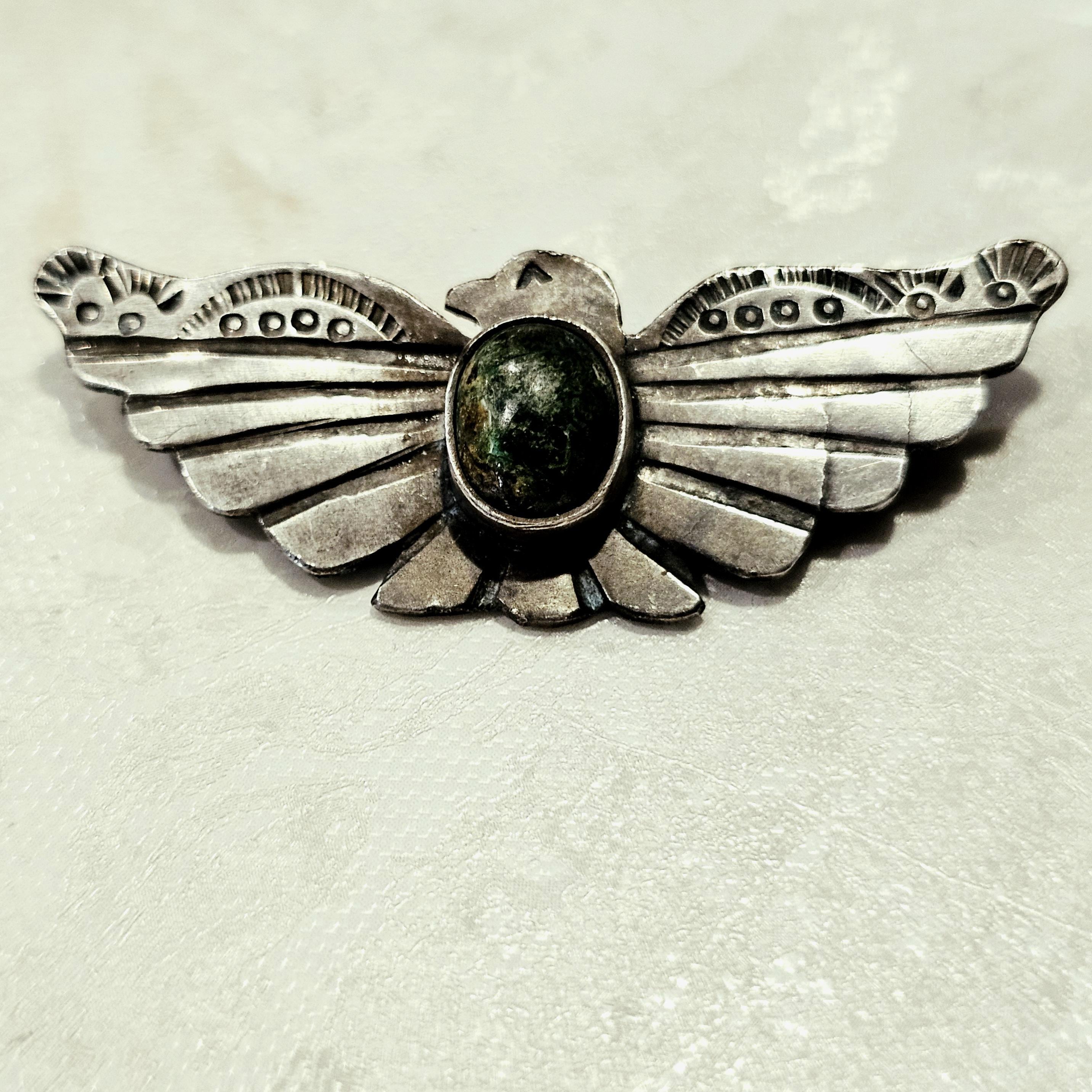 1930s Thunderbird Pin Cerillos Turquoise Native Old Pawn # JP 191