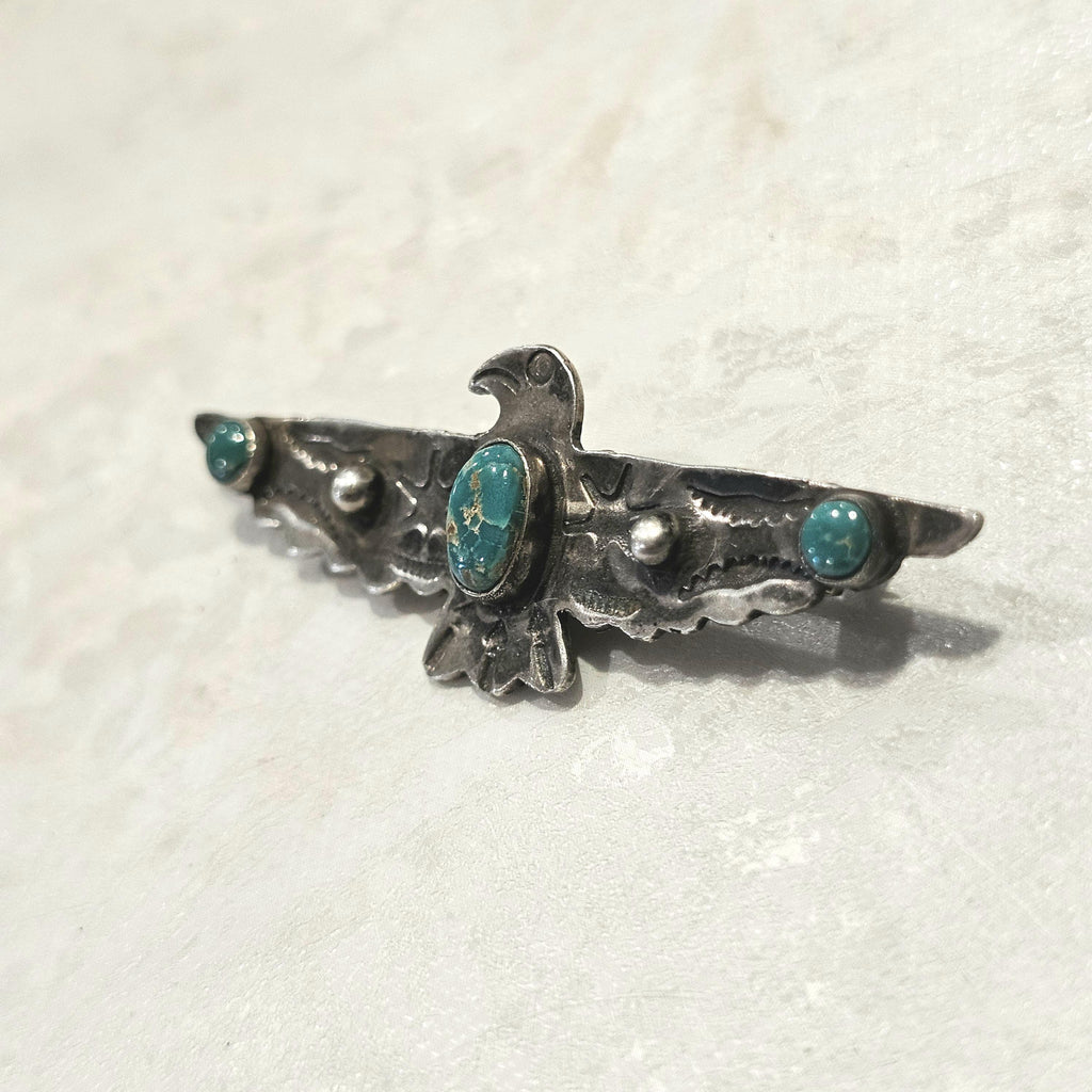 1930s Thunderbird Pin 3 Blue Turquoise Stones Native Old Pawn # JP 185