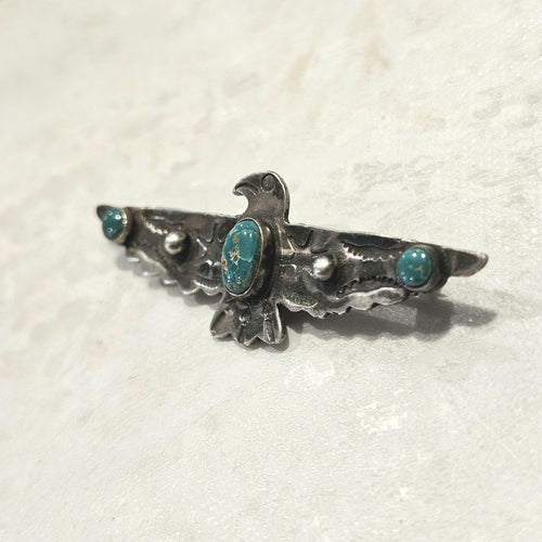 1930s Thunderbird Pin 3 Blue Turquoise Stones Native Old Pawn # JP 185