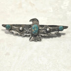 1930s Thunderbird Pin 3 Blue Turquoise Stones Native Old Pawn # JP 185