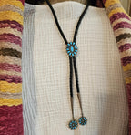 1950s Lady Size Zuni Cluster Blue Turquoise Vintage Sterling Bolo  # JBO 163