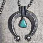 Tufa Cast Silver Naja w/ Turquoise Vintage Silver Navajo Pearls Old Pawn JN 730