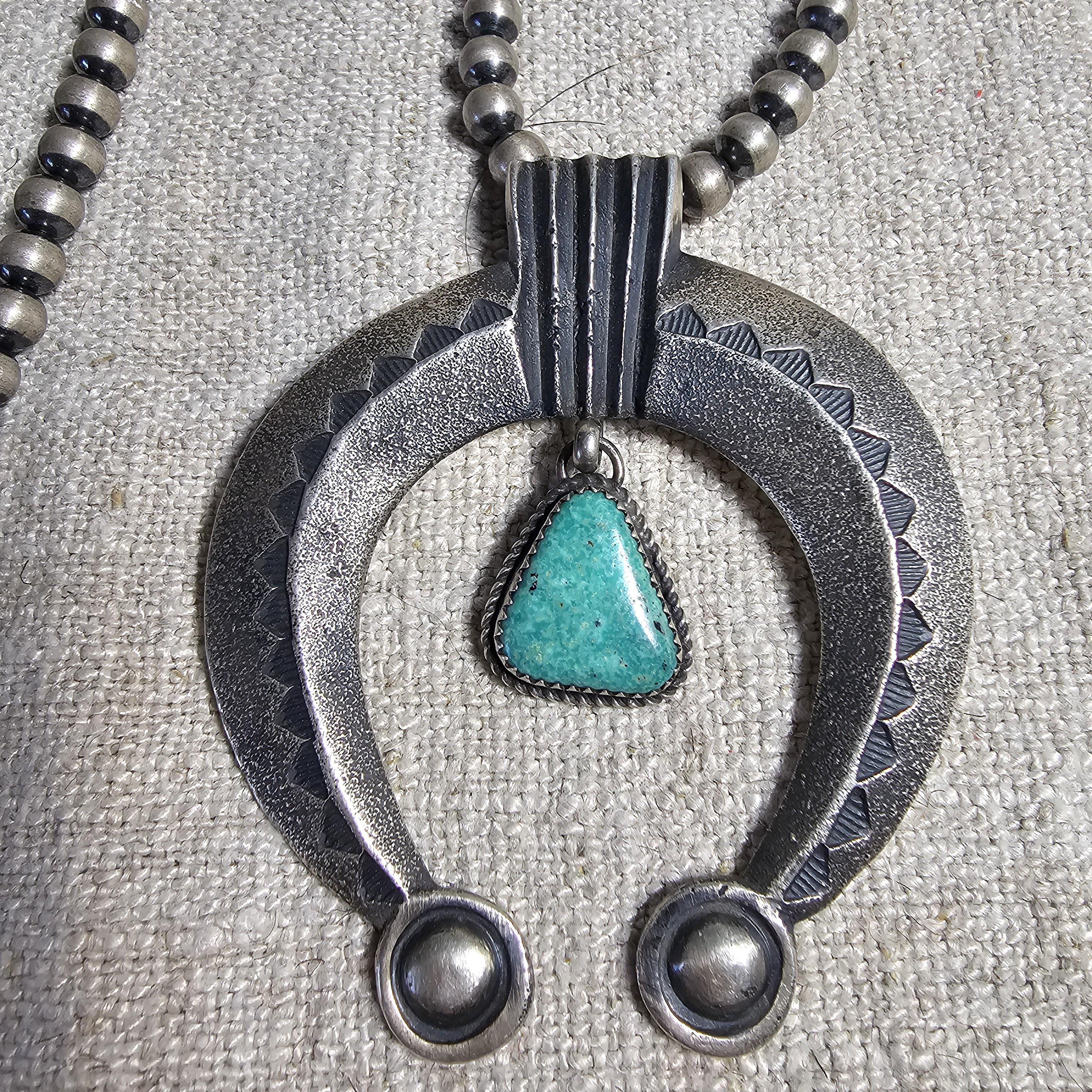 Tufa Cast Silver Naja w/ Turquoise Vintage Silver Navajo Pearls Old Pawn JN 730