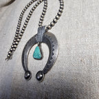 Tufa Cast Silver Naja w/ Turquoise Vintage Silver Navajo Pearls Old Pawn JN 730