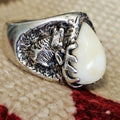 Elk Tooth and Elk Carving Vintage Sterling Silver Ring, Size 9 1/2 JR 725