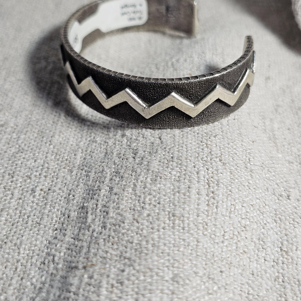 Tufa Cast Signed Vintage Native Sterling Old Pawn fits 7 3/4" wrist. JB 985