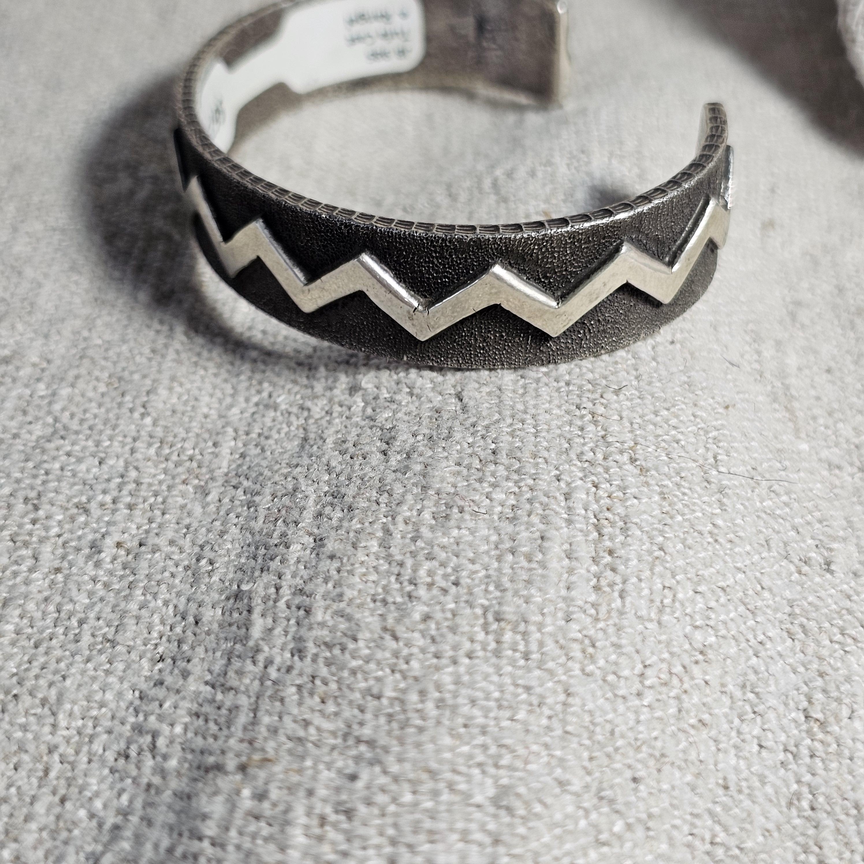 Tufa Cast Signed Vintage Native Sterling Old Pawn fits 7 3/4" wrist. JB 985