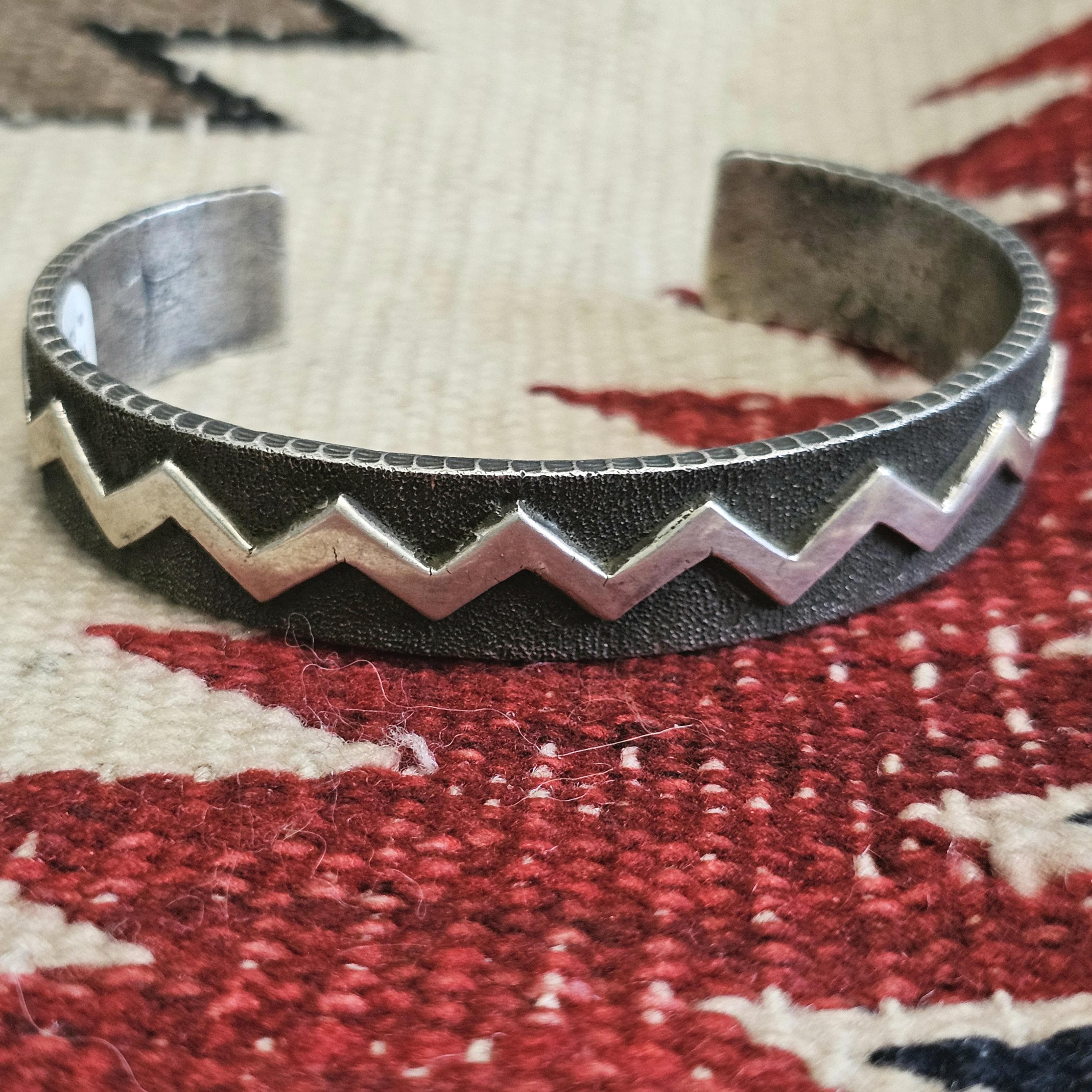 Tufa Cast Signed Vintage Native Sterling Old Pawn fits 7 3/4" wrist. JB 985