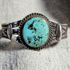 1940s Oval Blue Turquoise Harvey Era Native Sterling Old Pawn fits 6 1/2" wrist. JB 92