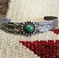 1940s Green Turquoise Harvey Era Native Sterling Old Pawn fits 6 1/2" wrist. JB 252