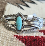 1940s Blue Turquoise Harvey Era Native Sterling Old Pawn cufffits 6 1/2" wrist. JB 243