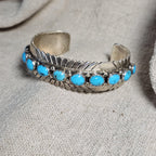 Vintage 11 Turquoise Sterling Cuff Bracelet, Native Old Pawn size 6 3/4" JB 303