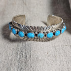 Vintage 11 Turquoise Sterling Cuff Bracelet, Native Old Pawn size 6 3/4" JB 303