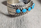 Vintage 11 Turquoise Sterling Cuff Bracelet, Native Old Pawn size 6 3/4" JB 303