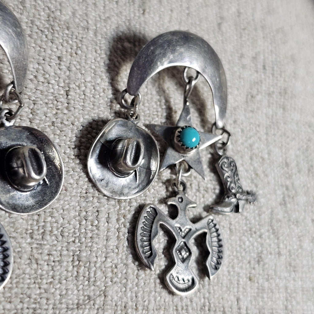 Fabulous Cowgirl Vintage Silver & Turquoise Earrings # JE 648
