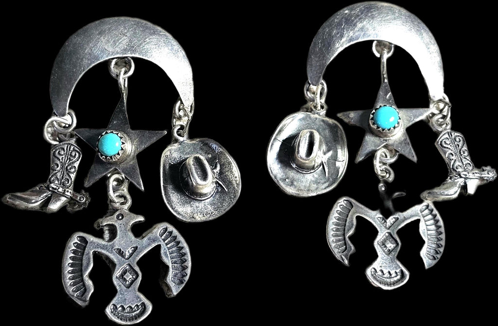 Fabulous Cowgirl Vintage Silver & Turquoise Earrings # JE 648