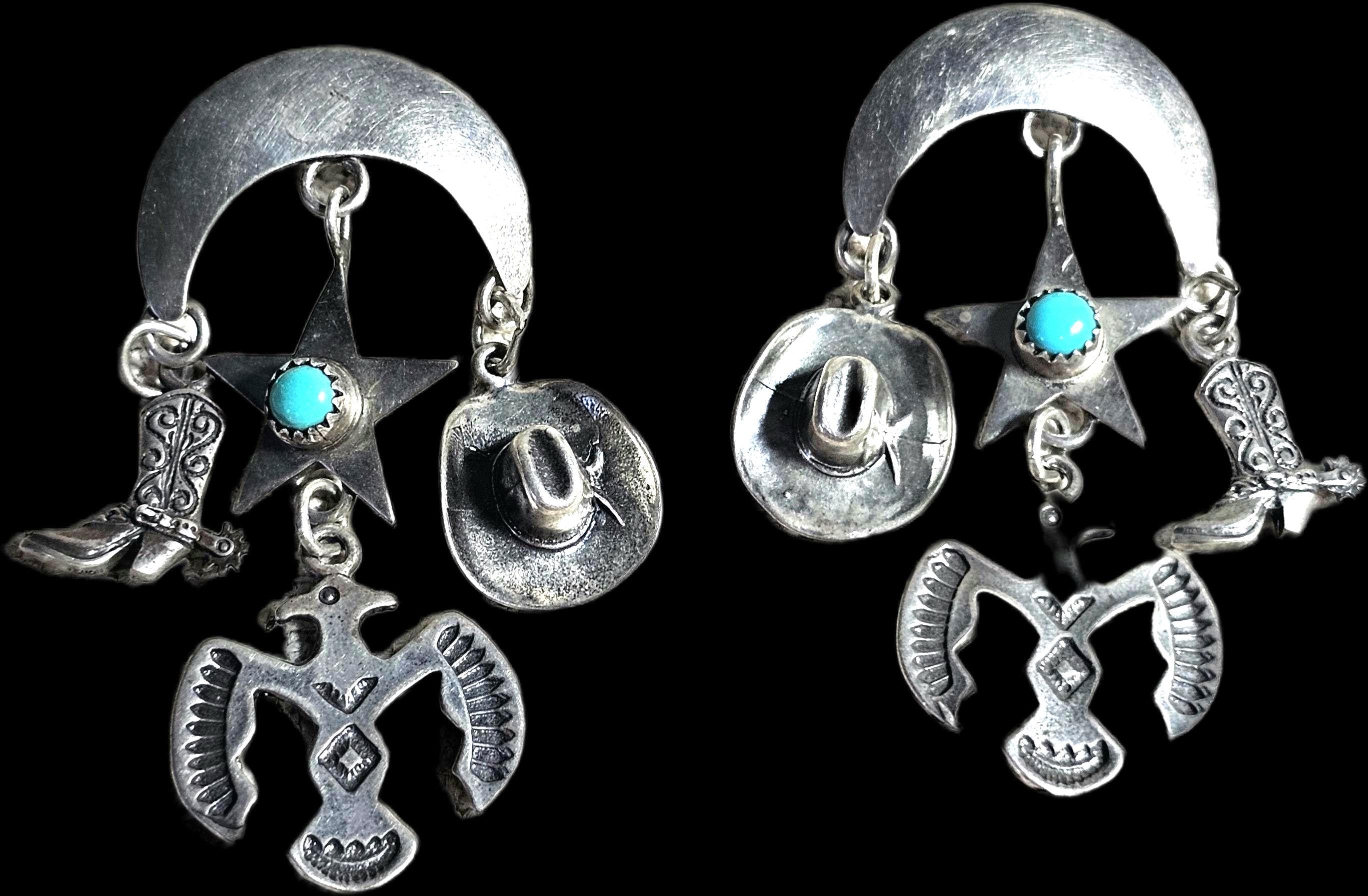 Fabulous Cowgirl Vintage Silver & Turquoise Earrings # JE 648