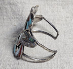 Humming Birds Zuni Inlay Sterling Silver Cuff Bracelet 6 3/4" wrist JB 316