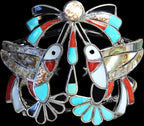 Humming Birds Zuni Inlay Sterling Silver Cuff Bracelet 6 3/4" wrist JB 316