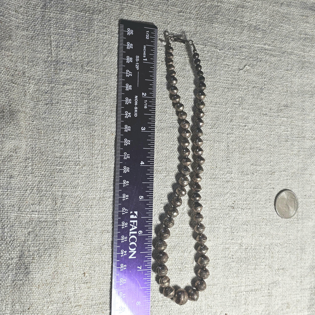 1950s 16"  Vintage Navajo Pearls Graduated Necklace Old Pawn Sterling. JN 815