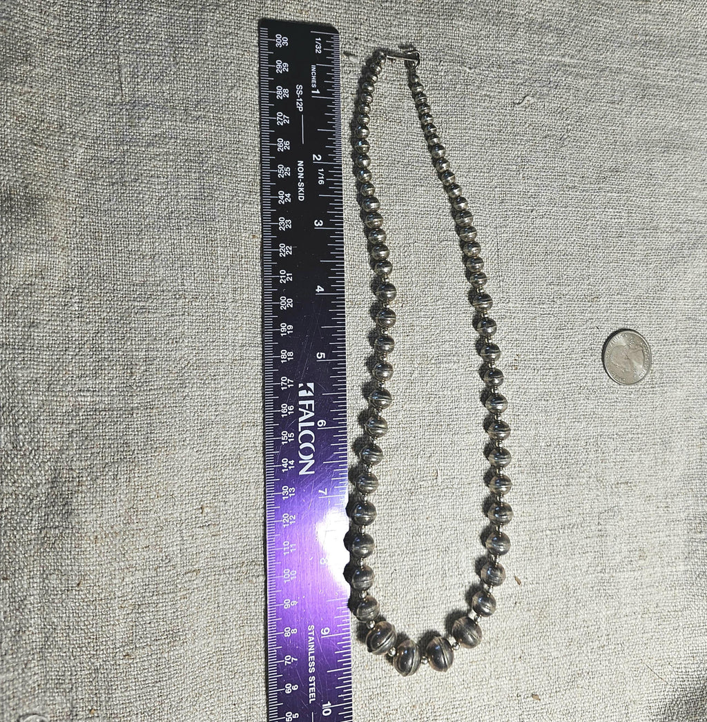 20" Interesting Strand of Graduated Vintage Navajo Pearls Old Pawn Sterling. JN 817