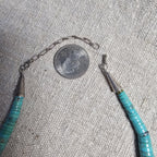 Flat Blue Turquoise Bead Heishi Necklace Old Pawn Sterling. C1950s JN 816