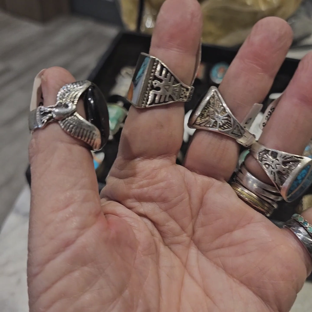 1950s Eagle Onyx Vintage Ring Sterling Old Pawn Size 10 JR 736