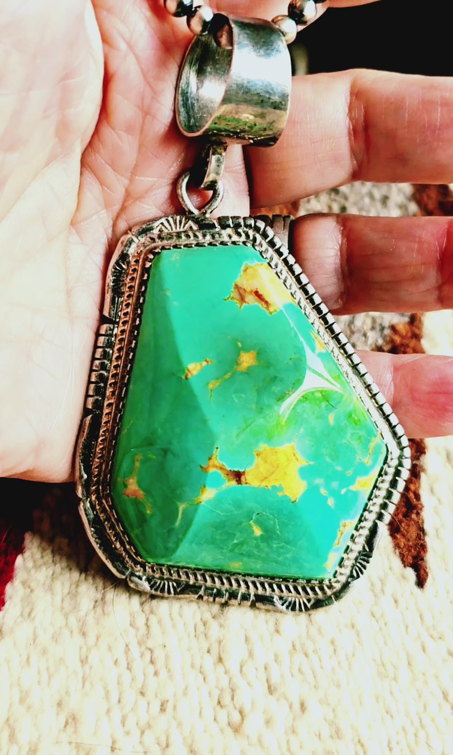 Chunky 4" Royston Turquoise Vintage Native Pendent JPN 163