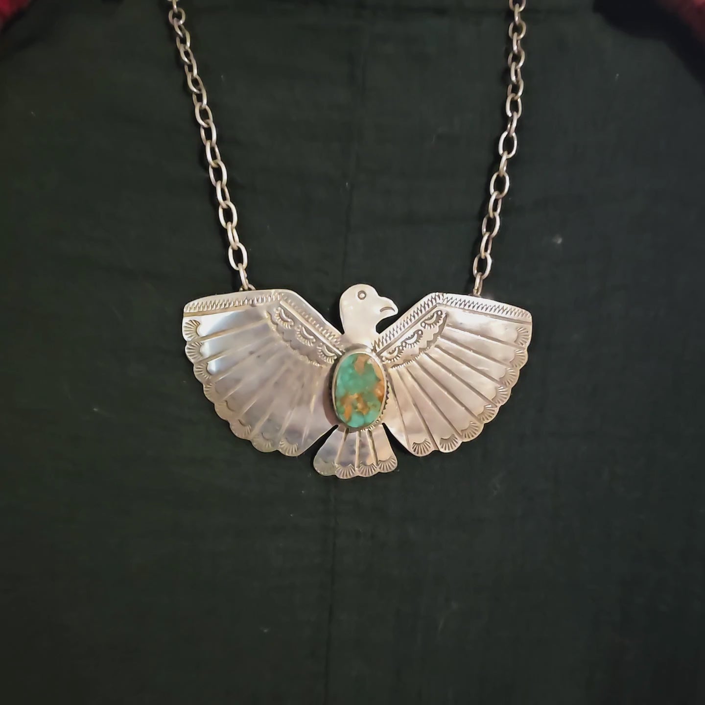 1930s Large Vintage Thunderbird Native Necklace Old Pawn JN 853