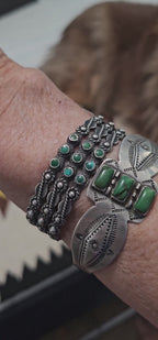 1930s Zuni 3 Row Decorative Cuff Turquoise Stones Old Pawn Cuff  fits 6 1/4" wrist. JB 259