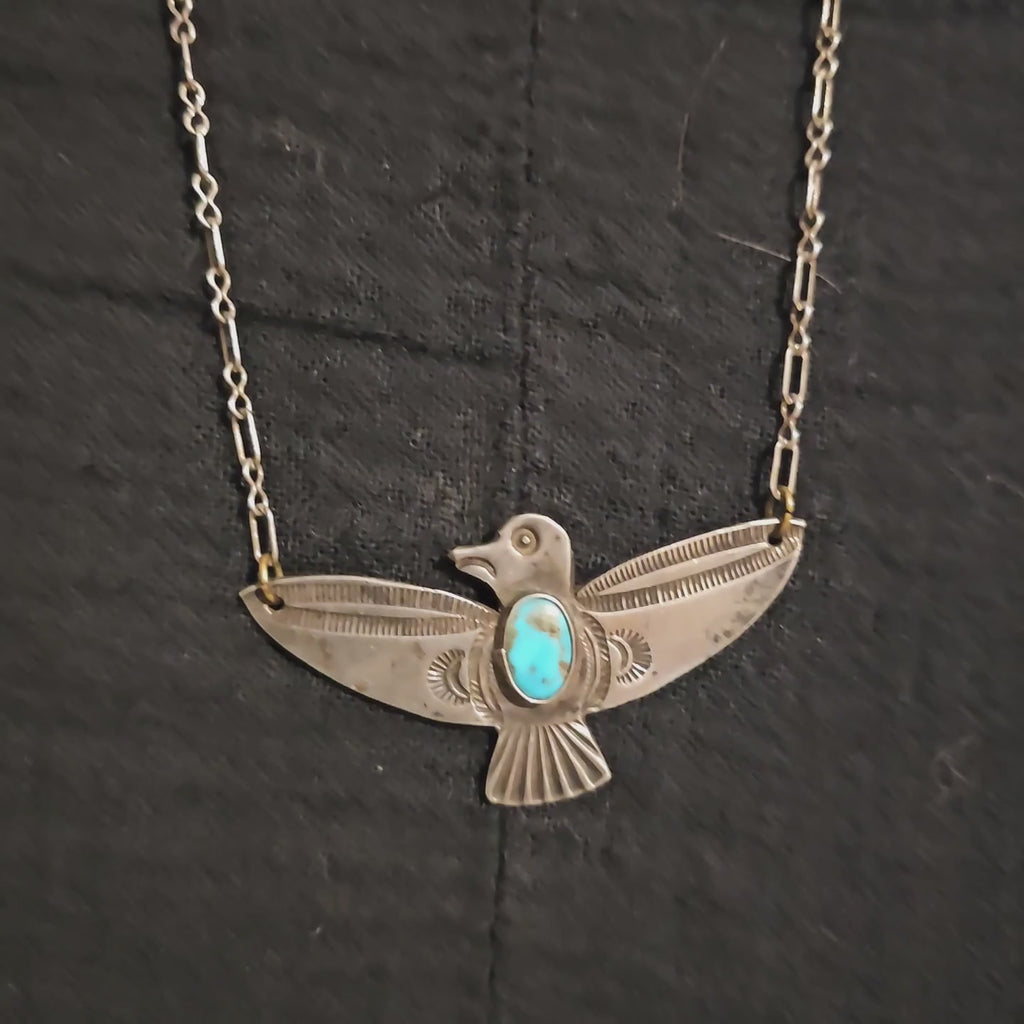 1930s Vintage Thunderbird Blue Turquoise Native Necklace Old Pawn JN 845