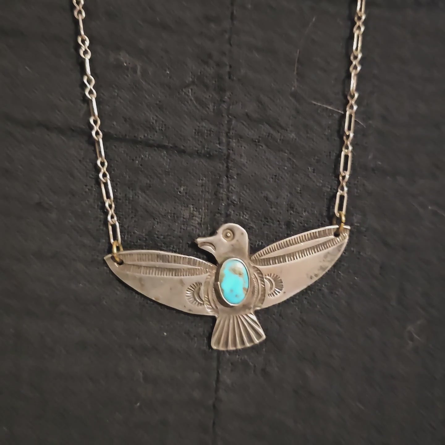 1930s Vintage Thunderbird Blue Turquoise Native Necklace Old Pawn JN 845