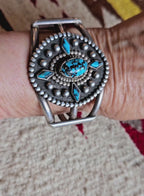 1940s Bisbee Turquoise Vintage Native Sterling Cuff fits 6 1/2" wrist. JB 160