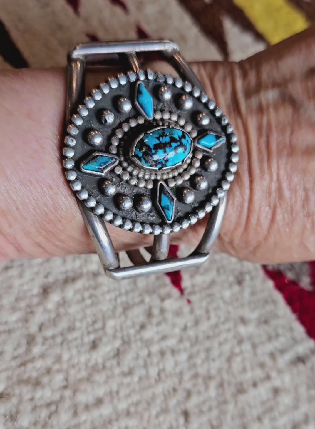 1940s Bisbee Turquoise Vintage Native Sterling Cuff fits 6 1/2" wrist. JB 160