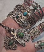 C1930s Classic Thunderbird Vintage Native Ring Turquoise size 9 1/2 JR 816