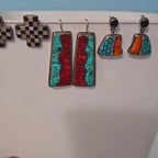 Crisp  Onyx & Mother of Pearl Inlay Zuni Earrings Old Pawn  JE 278