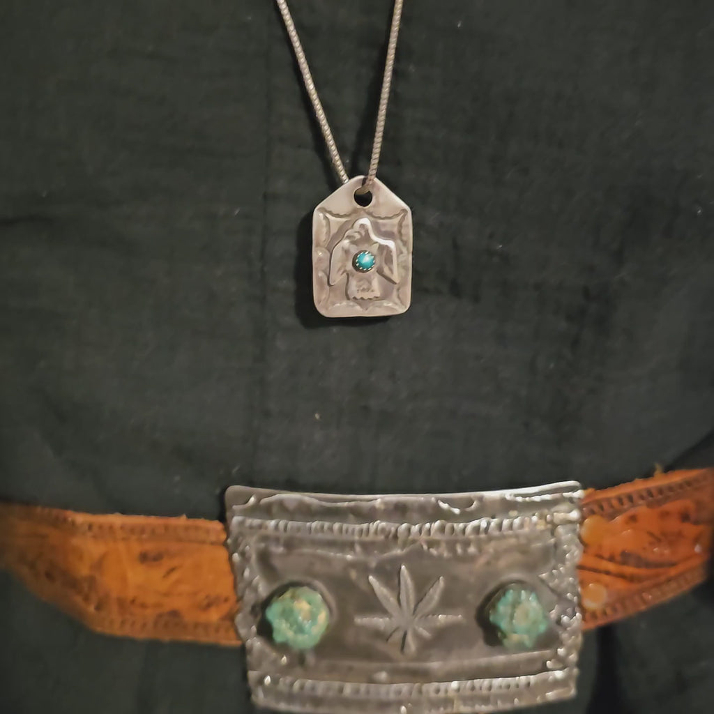 1930s Tag Thunderbird Blue Turquoise Native Necklace Old Pawn JN 846