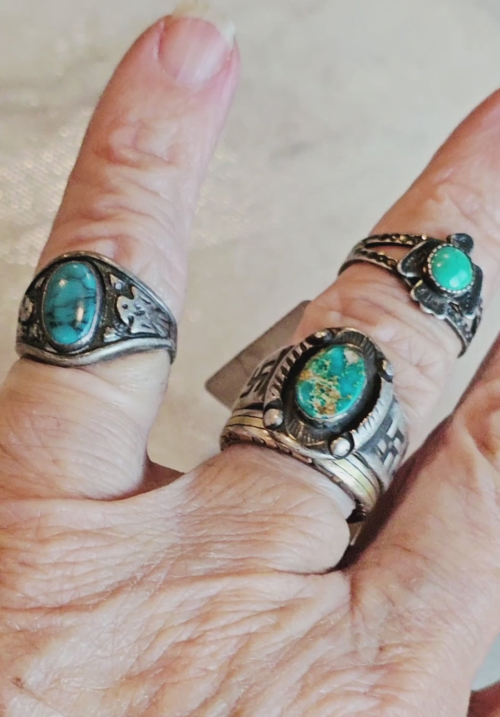 1930s Whirling Log Turquoise Ring size 9. JR 739