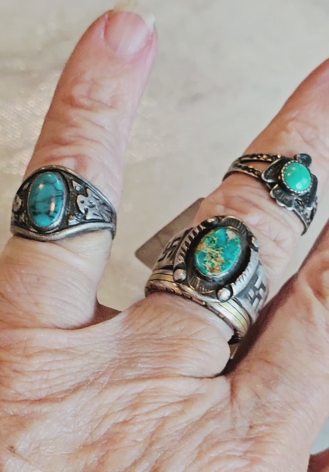1930s Whirling Log Turquoise Ring size 9. JR 739