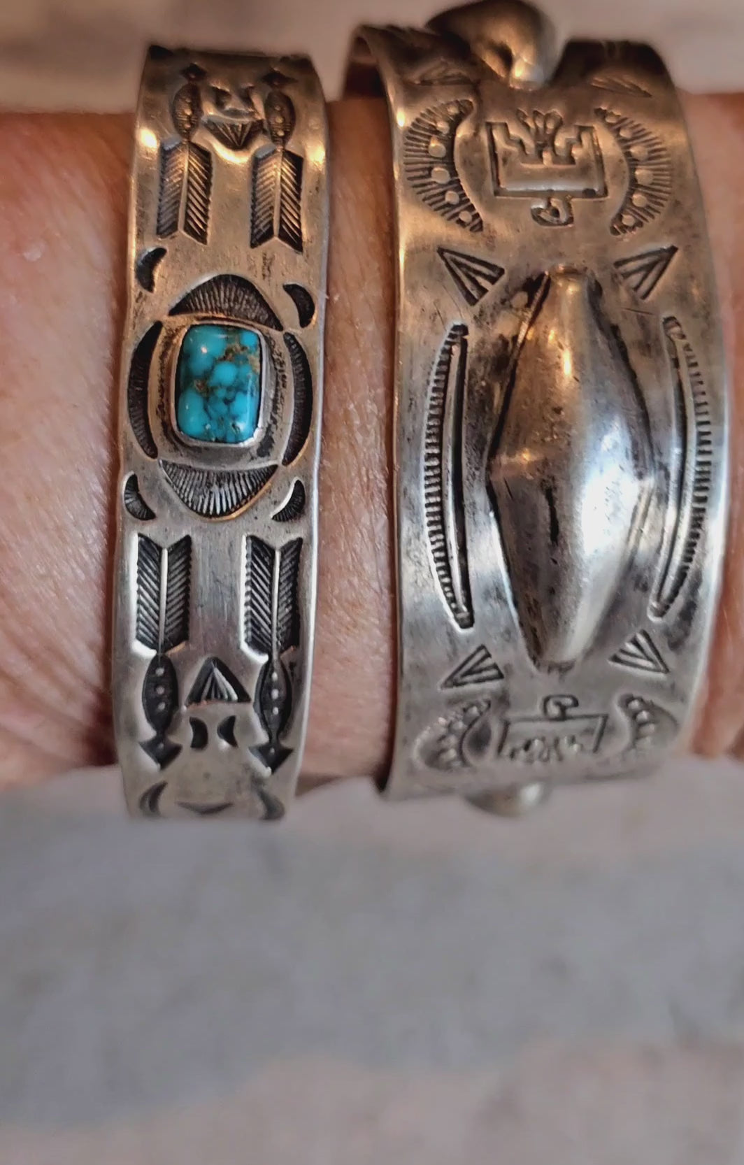 Wide Thunderbirds & Bump Outs Punchwork Decorated Vintage Larger Cuff Native Sterling Old Pawn fits 6 1/2" wrist JB 331
