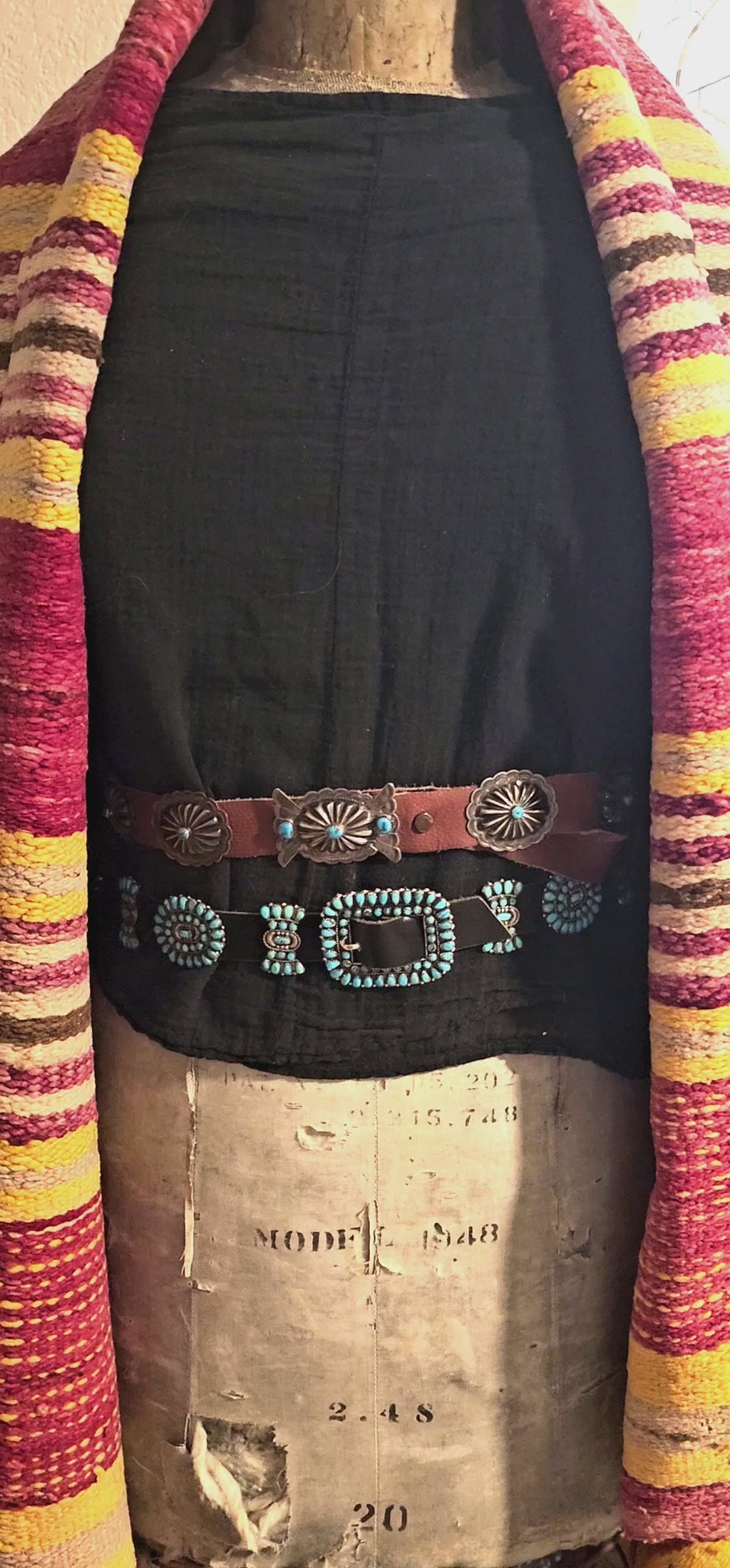 Zuni Signed Vintage Petitpoint Blue Turquoise Concho Belt Sterling Old Pawn. JBL 165