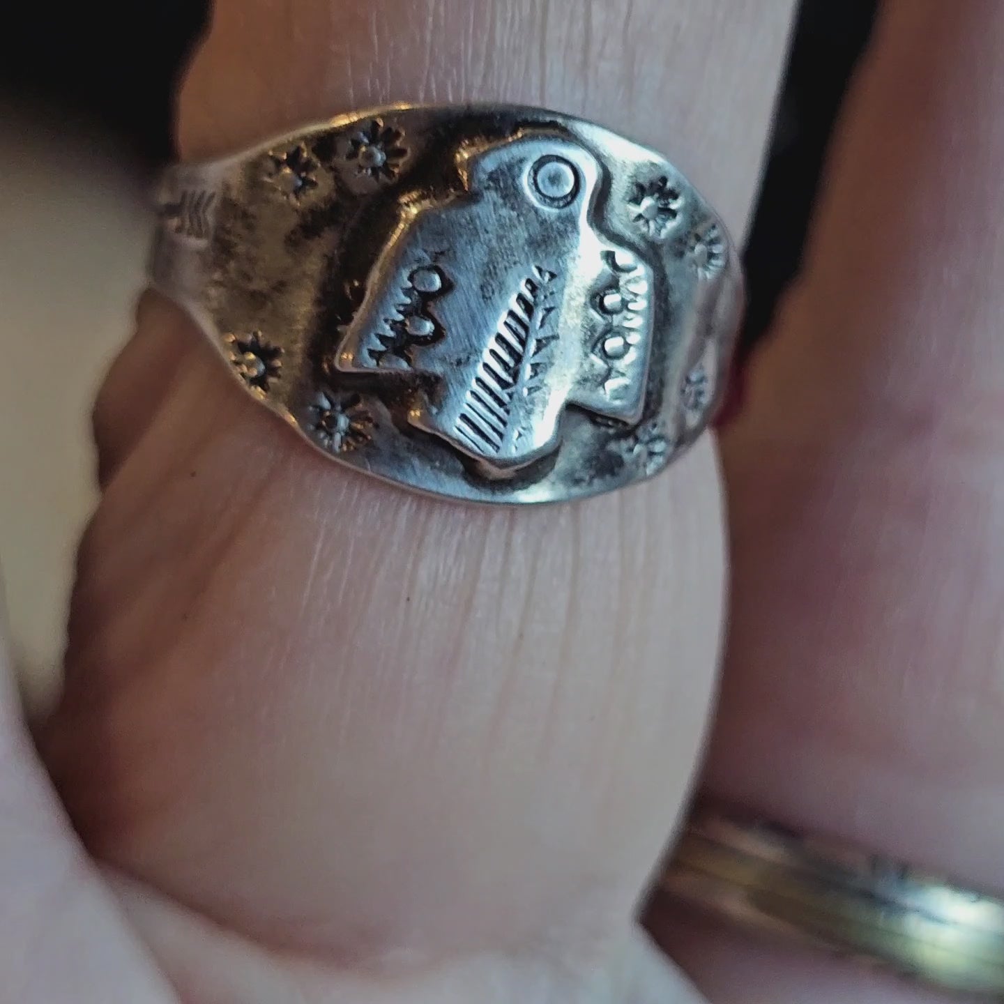 1930s Thunderbird Cigar Band Vintage Ring Sterling Old Pawn Size 9 JR 707